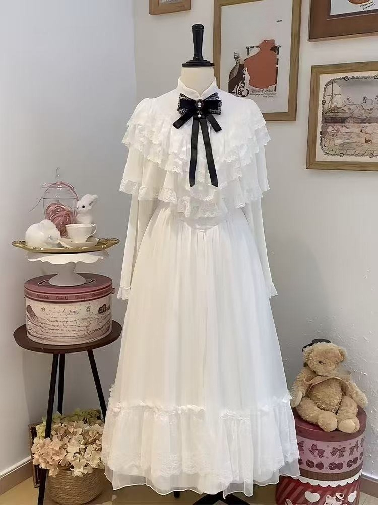 Formal Women'S Wear - Japon Kısa Kollu Fiyonklu Dantel Elbise